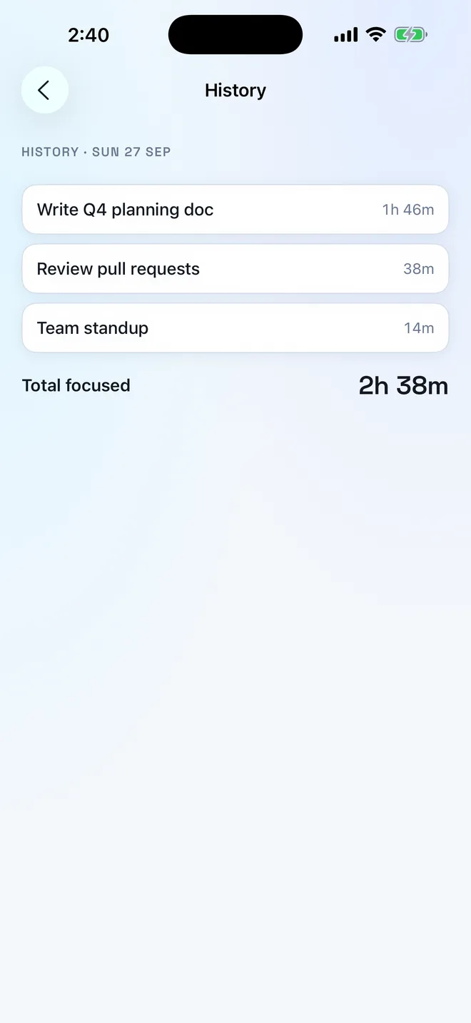 Krit iPhone History screen